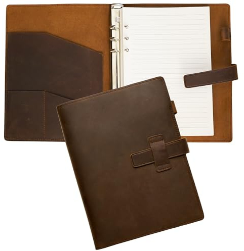 Adeerus Carnet de notes rechargeable A5 en cuir avec classeur à 6 anneaux et 120 pages d'écriture | Journal de voyage et journal intime en cuir véritable, cadeaux pour hommes et femmes, artistes