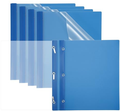 PATIKIL Pochettes De Rapport En Plastique Avec Attaches 5 Pcs 80 Feuilles Pochettes À Présentation Avec Couverture Transparente Et 3 Attaches dossiers coefficient Lettres Bleu
