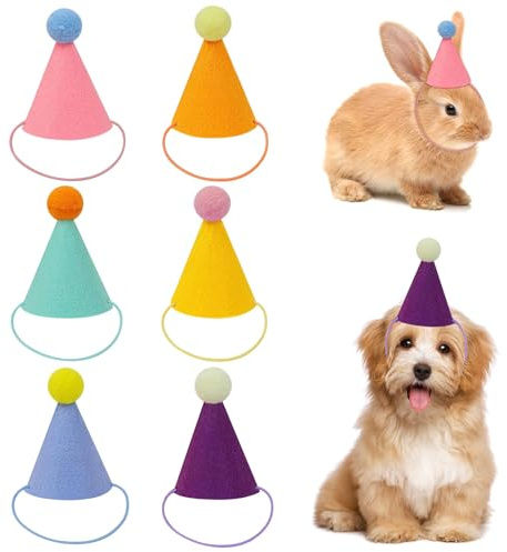 Muorruo 6 Unidades de Mini-Sombreros de Fiesta para Peluches, Sombreros cónicos para Fiestas de cumpleaños, muñecas, Perros, Gatos, Varias Decoraciones de cumpleaños para Mascotas, decoración de