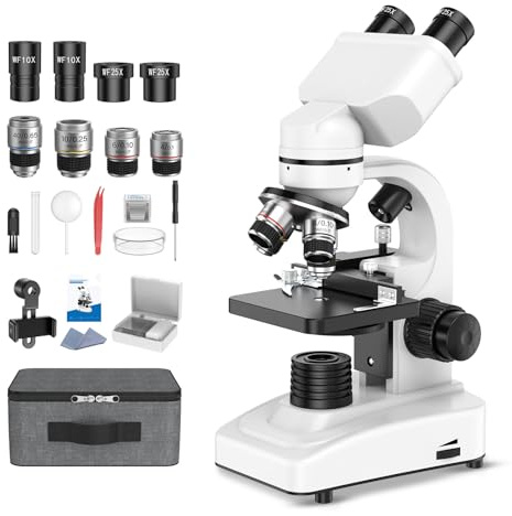 Binokular Verbund Mikroskop für Erwachsene und Kinder: 40X-1000X Professionelles Binokulares Mikroskop mit mechanischem Tisch und LED-Beleuchtung - Tragekoffer für Studenten Labor Schule Haushalt