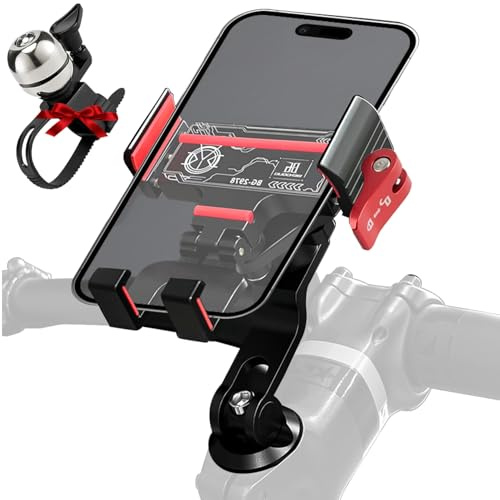 Soporte Movil Bicicleta de Potencia con Antivibración, Plegable Porta Móvil Bicicleta Aluminio, 360° Rotación Soporte Telefono Bici, Portamoviles MTB para 4-7,2 Smartphone [1S Desmontaje Rápido]