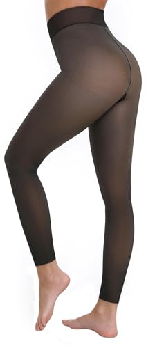 Apriddeo Footless Fleece Lined Tights One-Seam Women Warm Pantyhose Leggings Toeless Fake Translucent Thermal Sheer Tights