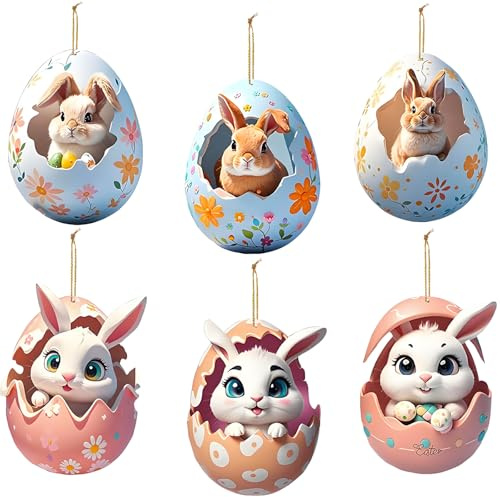 6 Piezas Conejo Decoración de Pascua, Adornos Colgantes de Pascuas, Adorno Colgante Conejo Decoraciones de Pascuaes, Adornos de Pascuas Conejos Decoración Pascua para Hogar, Fiestas, Regalos (D)