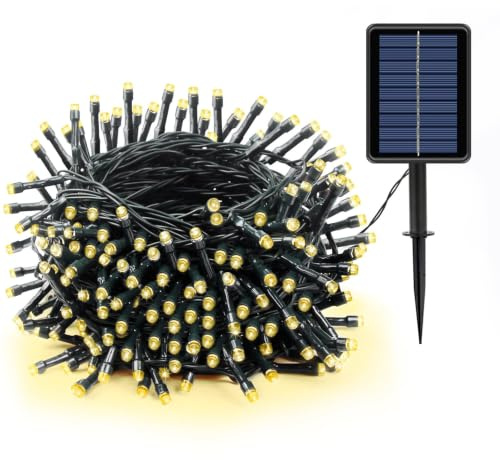 JORETLE Catena di Luci Solari per Esterni, 22 m 200 LED Catena Luminosa Esterno Solare 8 Modalità di Illuminazione 1200 mHA, IP65 Lucine da Esterno Giardino per balcone, Natale, Halloween e terrazze
