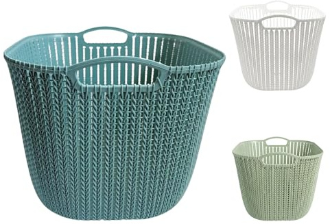 Cesta Portaoggetti Multiuso, Plastica Resistente, Design Intrecciato Ventilato, Manici Integrati, Contenitore Salvaspazio per Bagno, Bucato, Cameretta e Cucina 31,7x31x26 cm (Azzurro)