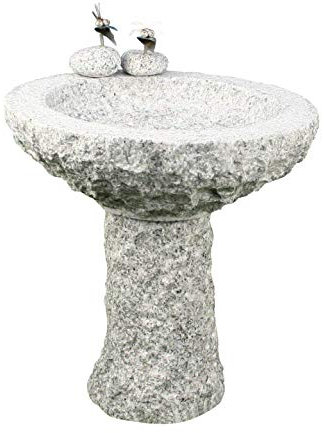 Gebrüder Lomprich Vogelbad aus Granit mit Fuß (2 Steinvögel am Rand sitzend)