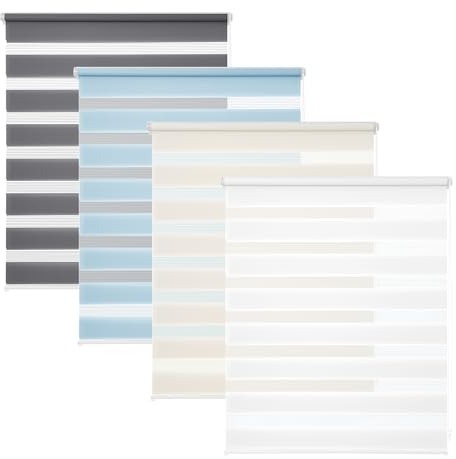 Victoria M. Zevra Doppelrollo Duorollo, Klemmrollo ohne Bohren & mit Bohren für Fenster und Türen, Klemmfix Duo Rollo Fensterrollo Lichtdurchlässige/Verdunkelnde Streifen, 110 x 160 cm, Dunkelgrau