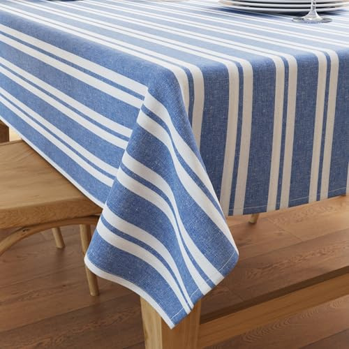 Encasa XO Tovaglia in Cotone, A Quadri Rettangolare, 56x72 | Franca Strisce Blu, Cotone Tinto in Filo 200 GSM | Per Tavolo da 4 to 6 Seater | Lavabile in Lavatrice