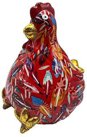 Spardose Tiermotiv witziges Huhn aus Keramik bunt 17,8cm x 16,5cm (rot)
