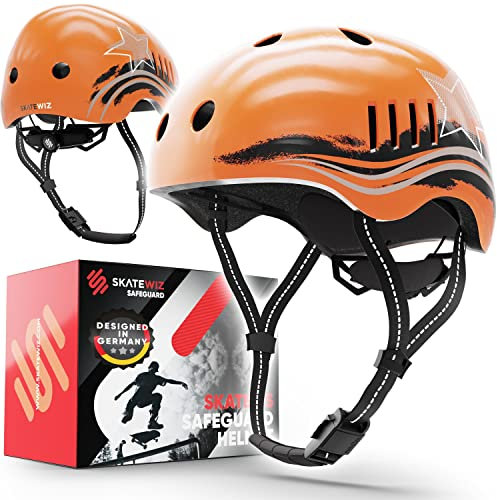 SKATEWIZ Kinder Fahrradhelm Mädchen - Fahrradhelm Kinder Jungen, Fahrradhelm Kinder - Skaterhelm Kinder, Fahrrad Helm Kind, Kinderhelm - Helm Kinder, Helm Fahrrad - Größe S Orange
