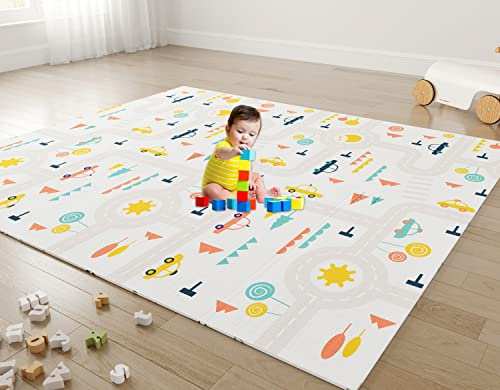Dripex Baby Play Mat, 197×177×1cm Large Foldable Foam Playmat for Floor | Waterproof Crawling Floormat, Reversible Alphabet, Easy to Clean, Perfect for Baby Toddler Infants Kids Fun Play