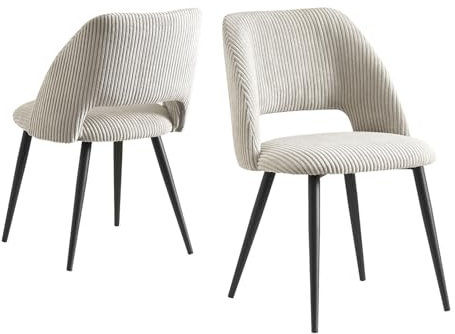 B&D home® Esszimmerstuhl Vicky 2er Set – Polsterstuhl aus hochwertigem Kordsamt in Hellgrau, ergonomisch & stabil, Metallbeine Schwarz, modern Industrial Design für Esszimmer, Küche & Büro