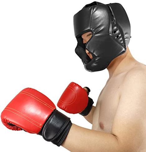 Lecerrot PU-Leder Kopfschutz Ausrüstung, Box-Kopfbedeckung Für Erwachsene, Kinder, MMA, Kickboxen, Muay Thai, Kampfsport, Stoßfest Helm, Schwarz