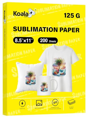 Koala Sublimationspapier, 21,6 x 27,9 cm, 200 Blatt, einfach zu DIY-T-Shirts, Becher, nur kompatibel mit Tintenstrahl-Sublimationsdruckern, Sublimationstinte, 125 g