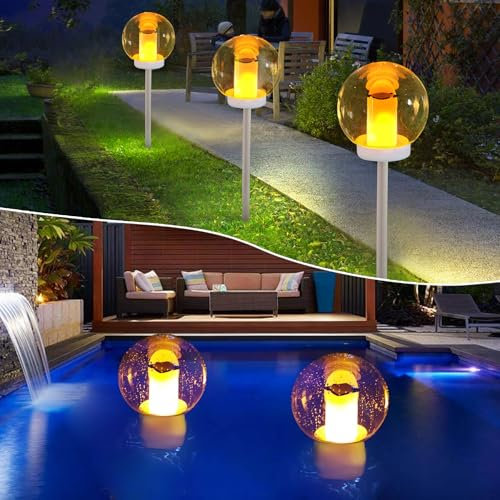 DeeprBlu 2Pièces Lampes Solaires Extérieur, Lampe Solaire Flamme IP68 Étanches, Torche Solaire Effet Flamme Vacillante pour Extérieur, Lumiere Solaire Exterieur Jardin Decorative pour Piscine, Cour