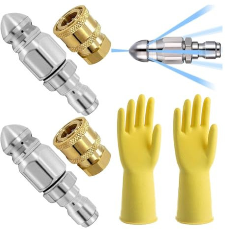 Rordigo Boquilla de limpieza y desatascamiento, boquilla turbo de presión, herramienta de limpieza de canales, boquilla de alta presión, conexión rápida 1/4, fácil instalación, fácil de usar