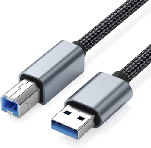 Printer Cable Braided USB A to B Lead, 2m USB 2.0 to USB B Cable, USB Type B Male Scanner Printer Compatible with Canon, HP DeskJet/Envy, Lexmark, Dell, 3D, DAC, Xerox, Samsung etc. 2 metre