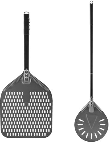 Newmeto 12 Inch + 7 Inch Perforated Pizza Peel Set, Turning Peel With Metal Handle, Spatula Paddle for Homemade Oven Accessories