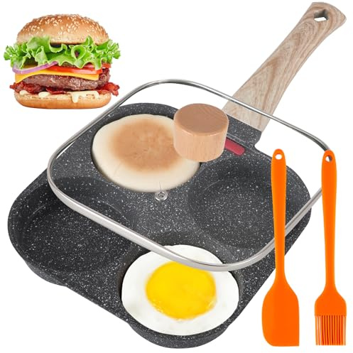 AHFLRTO 4 Cup Egg Pans Nonstick, Aluminum Omelette Pan with Lid, Healthy Egg Skillet for Eggs, Pancakes, Crepes, Sandwiches, Compatible with Gas Stove & Induction Cooktop