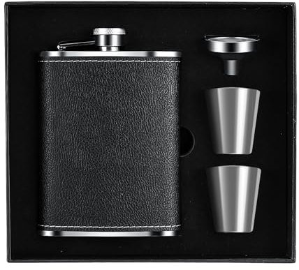 Vasmeiy 8oz/230 ml fiaschetta tascabile, Fiaschetta Acciaio Fiaschetta Whisky Con Due Bicchierini E Imbuto, per Liquori ed Alcolici di Ogni Tipo, per Bar, Campeggio, Picnic