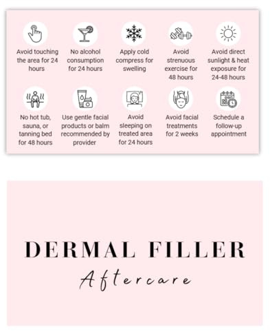 Dermal Filler Aftercare Card | 50 Pack | 2x3.5 Inch Business Card Size | Dermal Filler Aftercare Kit | Pink & White Simple Design with Illustration & Instruction