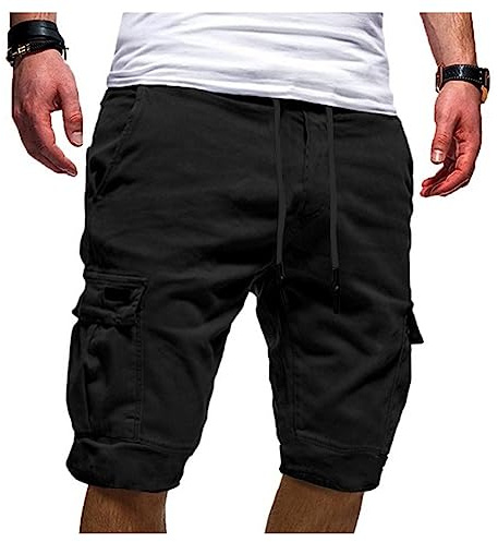 Pantalones Cortos Hombre Verano Casual Moda Bermudas Cargo Shorts con 4 Bolsillos Casual Original Color sólido Ajuste Vintage Pantalón Trabajo con Cordón Ajustable Running Correr Playa M