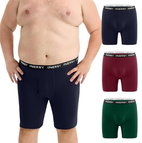 INNERSY Men's Big and Tall Underwear 8.5 Inseam Long Leg Cotton Moisture Wicking Boxer Briefs 3-Pack(Vintage Tone, 4X)