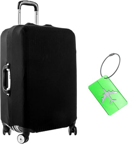 Housse de protection élastique pour valise avec 1 étiquette de bagage, lavable, résistant aux rayures, réutilisable, housse de bagage de voyage (L : 66-71 cm)