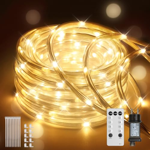JVURICE Lichtschlauch Außen 10M 200 LED IP67 Wasserfest 8 Modi Dimmbar | Lichterkette Außen Timer Fernbedienung Lichtschnur Outdoor Warmweiß Lichterschlauch Innen Aussen Party Hochzeit Weihnachten