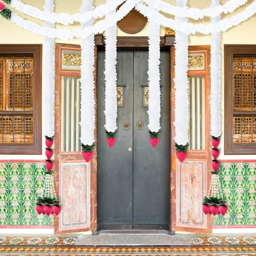 Lot de 6 guirlandes de fleurs de lotus Toran pour Diwali, décoration indienne traditionnelle, guirlande de jasmin Mogra pour décoration de Diwali à la maison, décoration de Noël Varalakshmi Puja