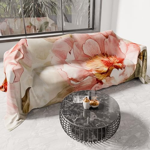 PETTI ARTIGIANI ITALIANI - Cubresofá Multiuso de Microfibra Antimanchas, Diseño 25 Floral 20, Lavable y Protector para Sofá, Colcha y Cubremesa – 400x270 cm - Made in Italy