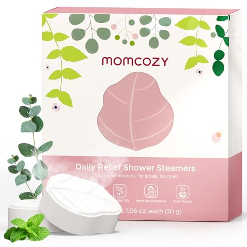 Momcozy - Set di bombe da doccia, 14 pezzi a forma di foglia di eucalipto, con menta e oli essenziali naturali, aromaterapia relax a lunga durata, idea regalo festa della mamma per lei