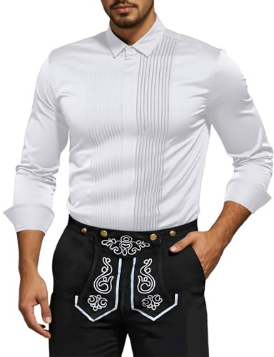 YOSUWOAI Chemise de smoking pour homme - Coupe ajustée - Manches longues - Pour le travail - Élégante chemise traditionnelle - Chemise à manches longues solide - Chemise de loisirs, O blanc., 3XL