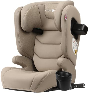 Cozy N Safe Portland i-Size High Back Booster Car Seat 100-150cm, ISOFix & Seat Belt, Side Impact Protection, Adjustable Headrest, Cup Holder, Kids Car Seat 4-12 Years (Ecru)