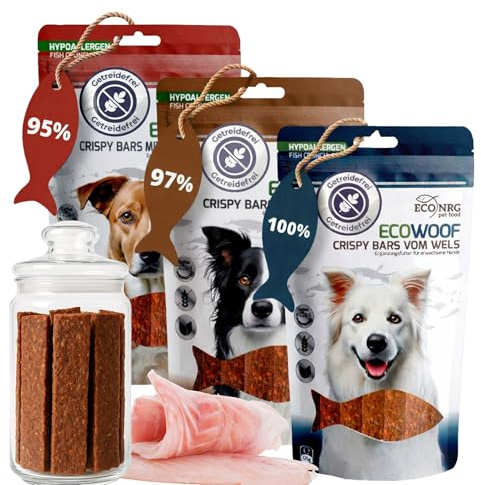 ECO Woof Crispy-Bars-Mix | Friandises pour Chien Naturelle | 3x125g | Poisson à la levure de bière, Nature et potiron | Snack Chien hypoallergénique | Dressage & récompense | Soins dentaires naturels