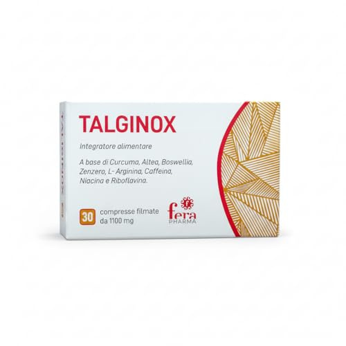 Fera Pharma Talginox - Integratore Alimentare Curcuma, Boswellia e Zenzero – Supporto Funzionalità Articolare e Stanchezza con L-Arginina, Caffeina, Niacina e Riboflavina – 30 Compresse