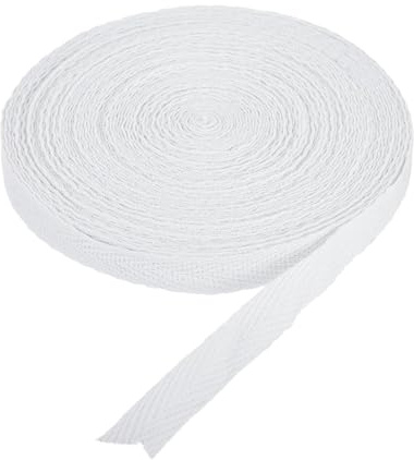 Cotton Twill Tape Ribbon, Bias Binding Tape for Sewing, White 10m X 1cm