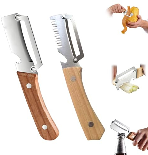 2-In-1 Multi-Function Vegetable Peeler, Pelador Patatas Pelador Verduras Ultra Sharp Stainless Steel Blade Open Bottles Wine Effortlessly Para La Cocina,Camping,Barbacoas (Cortador + pelador)