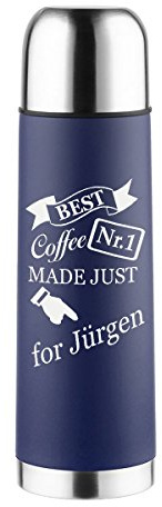 polar-effekt Edelstahl Thermoskanne Personalisiert mit Gravur – Isoflasche mit Wunschname – Geschenk für Männer und Frauen zum Geburtstag - Thermoflasche 0,5 Liter – Farbe blau