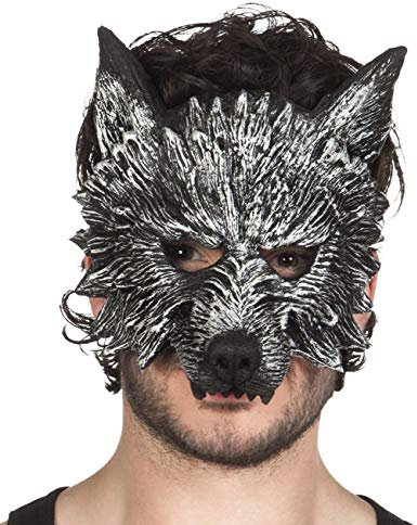 Boland 97516 Demi-masque de loup-garou pour adulte, gris, taille unique, 1 pièce