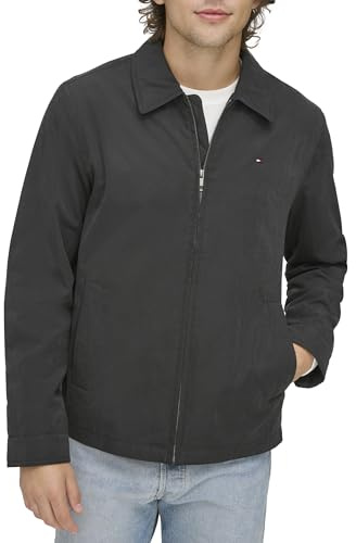 Tommy Hilfiger Men's Lightweight Microtwill Golf Jacket (Standard and Big & Tall), Deep Black, Large