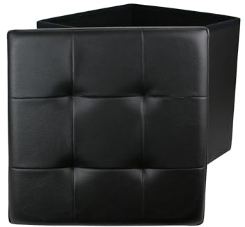 HOME DECO FACTORY Pouf Pieghevole in Ecopelle, 38 cm x 38 cm x 38 cm, Nero