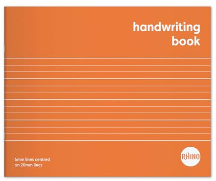 Rhino Handwriting Book (6.5 x 8), 6mm Grey Lines + 20mm Red Lines, 32-Page / 1-Pack - Wide-Lined Handwriting Exercise Book for Schools