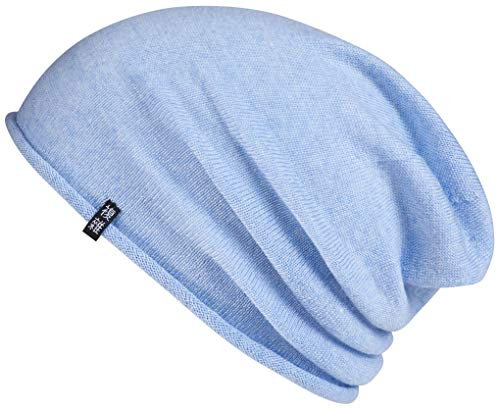 Enter the Complex® Leichte Merino Mütze, Einlagig Gestrickte Slouch Beanie, 100% Merino Wolle, Damen und Herren, Hell Blau