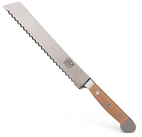 Güde Solingen - Cuchillo para pan forjado para zurdos y derechos, 21 cm, madera de peral, ALPHA-BIRNE - doble virola, Hecho a mano en Alemania