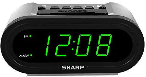 Sharp AccuSet Automatic Smart Alarm Clock – Self-Setting Digital Clock, Auto Time & DST Adjustment, Easy-Read Green LED Display, Battery Backup, Simple Plug-and-Play Clock for Seniors & Bedrooms