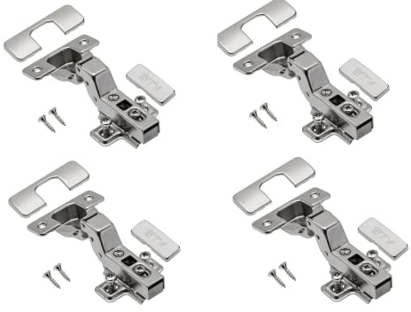 GTV - 4 bisagras hidráulicas ECHC, dispositivo de inserción - Bisagra con amortiguación - Tope interior - Placa de montaje H=0 con tornillos europeos - Cierre silencioso - Bisagra para muebles -