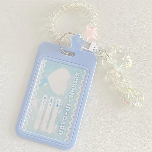 runrayay Kpop Photocard Holder Keychain Cartoon Pc Holder Kpop ID Badge Holder with Keychain Student Bus Card Pendant Keychain Hard Shell Protective Photo Sleeves - Blue