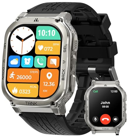 KOSPET Tank M3 Smartwatch Herren,5ATM Wasserdicht,60+ Tage Lange Akkulaufzeit,Bluetooth Anrufen Fitnessuhr mit 1.96 AMOLED Always-on Display,KI Sprachassistent,24/7 SpO2 Schrittzähler Herzfrequenz