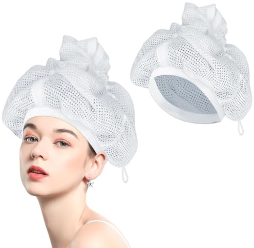 KSJEHW Net Plopping Cap für Lockiges Haar | Trockenhauben für Lockigem Haare | Haarnetz Plopping Haube mit Verstellbarem Kordelzug | Net Plopping Cap for Drying Curly Hair（Weiß）